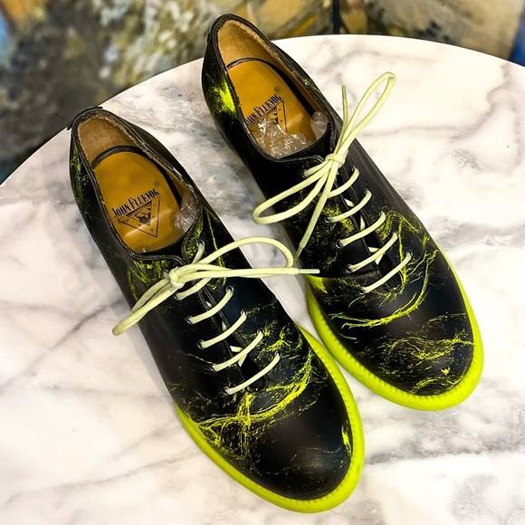 John Fluevog Waymouth Lace Up Go Groovy Neon Yellow Leather Shoe 7 GUC - Picture 5 of 9